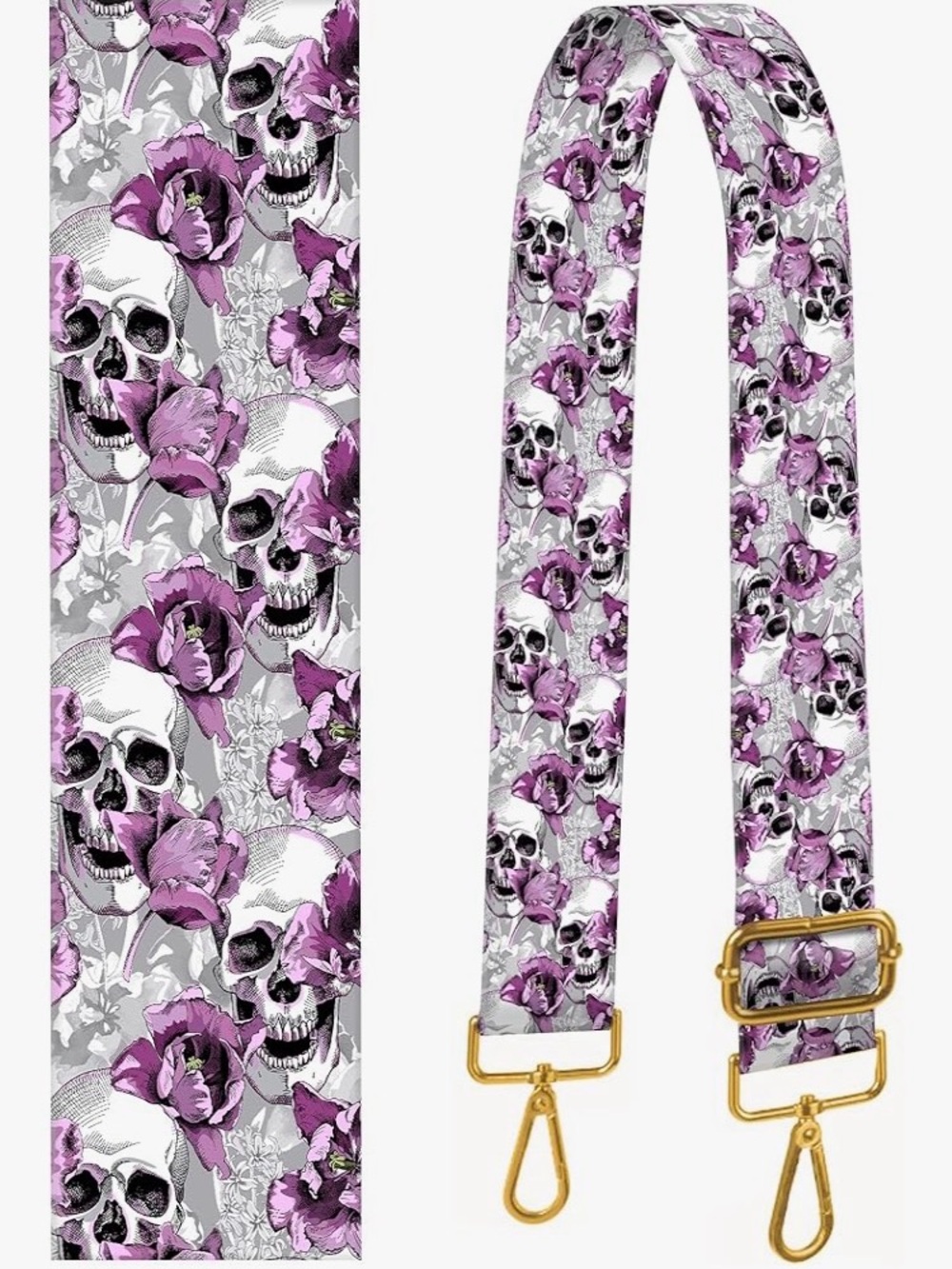 Floral Skull Print Bag Strap in Purple